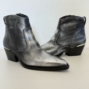 NEW FRANCO SARTO Blake Pointed Toe Bootie - Black Silver Leather Women’s Size 9